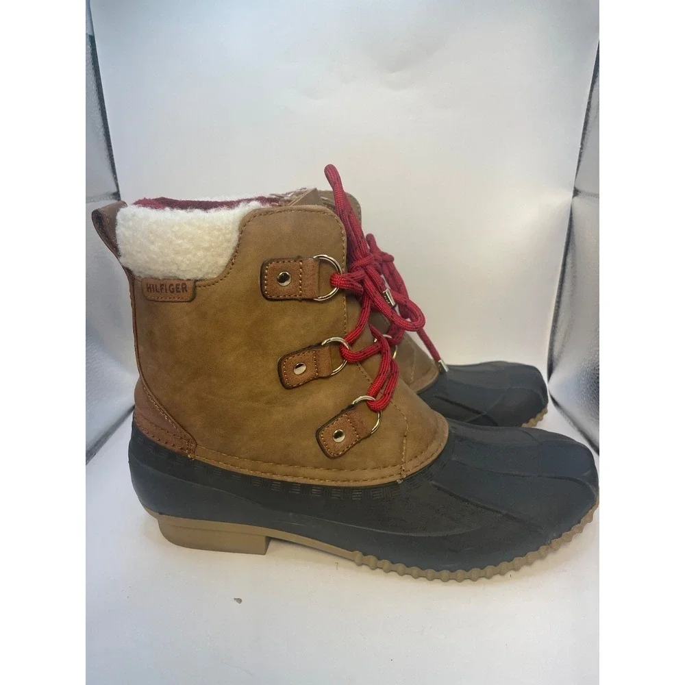 Tommy Hilfiger‎ - Women's TWROZA3-SS Duck Boots Size 10m Brown Red Blue VGC